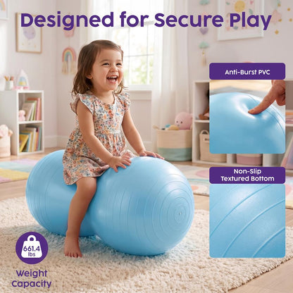 Hurtle Anti-Burst Peanut Exercise Ball With Hand Pump And Plugs, Great For Core Strength, Flexibility, And Balance In Everyday Workouts, Yoga, Or Gentle Movement Routines And Sensory Training (Teal)