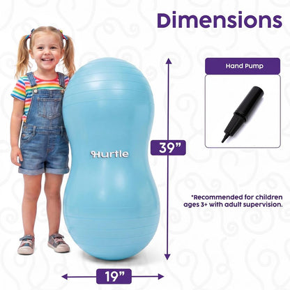 Hurtle Anti-Burst Peanut Exercise Ball With Hand Pump And Plugs, Great For Core Strength, Flexibility, And Balance In Everyday Workouts, Yoga, Or Gentle Movement Routines And Sensory Training (Teal)