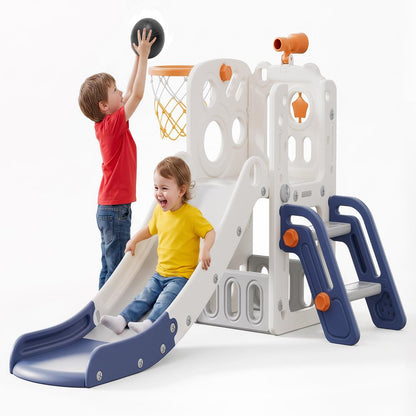 Hurtle Indoor Kids Playground Basic Set – Slide, Basketball Hoop, Play Telescope, And Ladder – Ideal For Toddlers And Young Children (Blue)