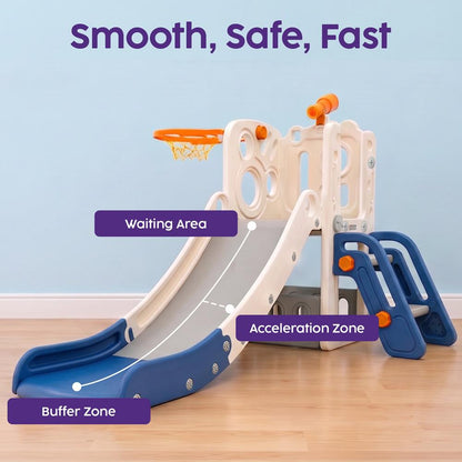 Hurtle Indoor Kids Playground Basic Set – Slide, Basketball Hoop, Play Telescope, And Ladder – Ideal For Toddlers And Young Children (Blue)