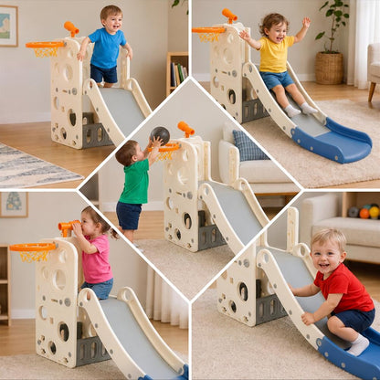 Hurtle Indoor Kids Playground Basic Set – Slide, Basketball Hoop, Play Telescope, And Ladder – Ideal For Toddlers And Young Children (Blue)