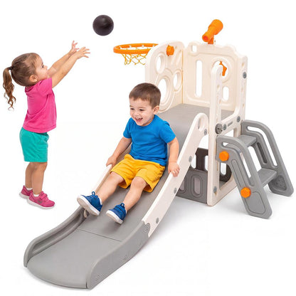 Hurtle Indoor Kids Playground Basic Set – Slide, Basketball Hoop, Play Telescope, And Ladder – Ideal For Toddlers And Young Children (Gray)