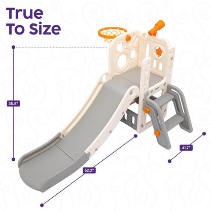 Hurtle Indoor Kids Playground Basic Set – Slide, Basketball Hoop, Play Telescope, And Ladder – Ideal For Toddlers And Young Children (Gray)
