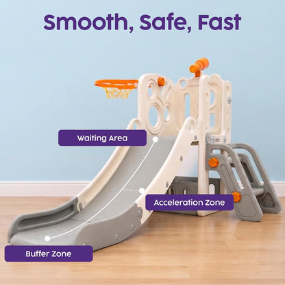 Hurtle Indoor Kids Playground Basic Set – Slide, Basketball Hoop, Play Telescope, And Ladder – Ideal For Toddlers And Young Children (Gray)
