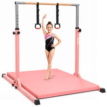 Hurtle Foldable Gymnastics Bar With Adjustable Height, Large Mat, Non-Slip Base, And Supports Up To 220 Lbs., Ideal For Home Use, Training, And Kids Ages 6+ (Pink)
