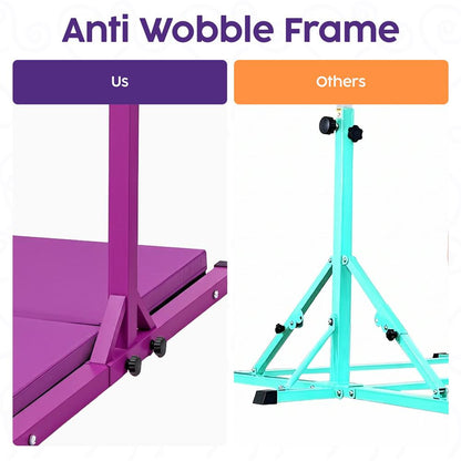 Hurtle Foldable Gymnastics Bar With Adjustable Height, Large Mat, Non-Slip Base, And Supports Up To 220 Lbs., Ideal For Home Use, Training, And Kids Ages 6+ (Purple)