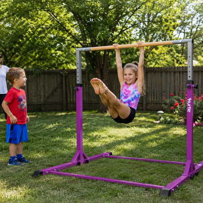 Hurtle Foldable Gymnastics Bar With Adjustable Height, Non-Slip Base, And Supports Weight Up To 220 Lbs., Ideal For Home Use, Training, And Kids Ages 6+ (Purple)