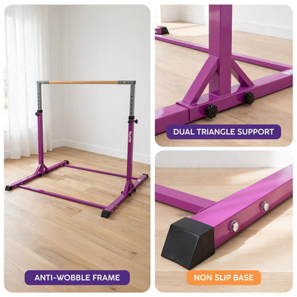 Hurtle Foldable Gymnastics Bar With Adjustable Height, Non-Slip Base, And Supports Weight Up To 220 Lbs., Ideal For Home Use, Training, And Kids Ages 6+ (Purple)