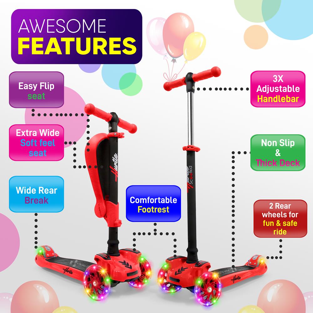 3-Wheel Kids Scooter with LED Wheels, Adjustable Handlebar