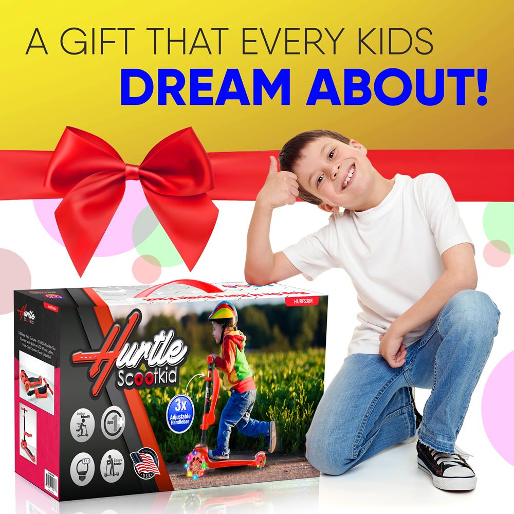 3-Wheel Kids Scooter with LED Wheels, Adjustable Handlebar