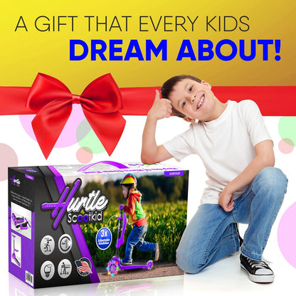 Kids Scooter with Seat, LED Wheels, Adjustable Height, Purple