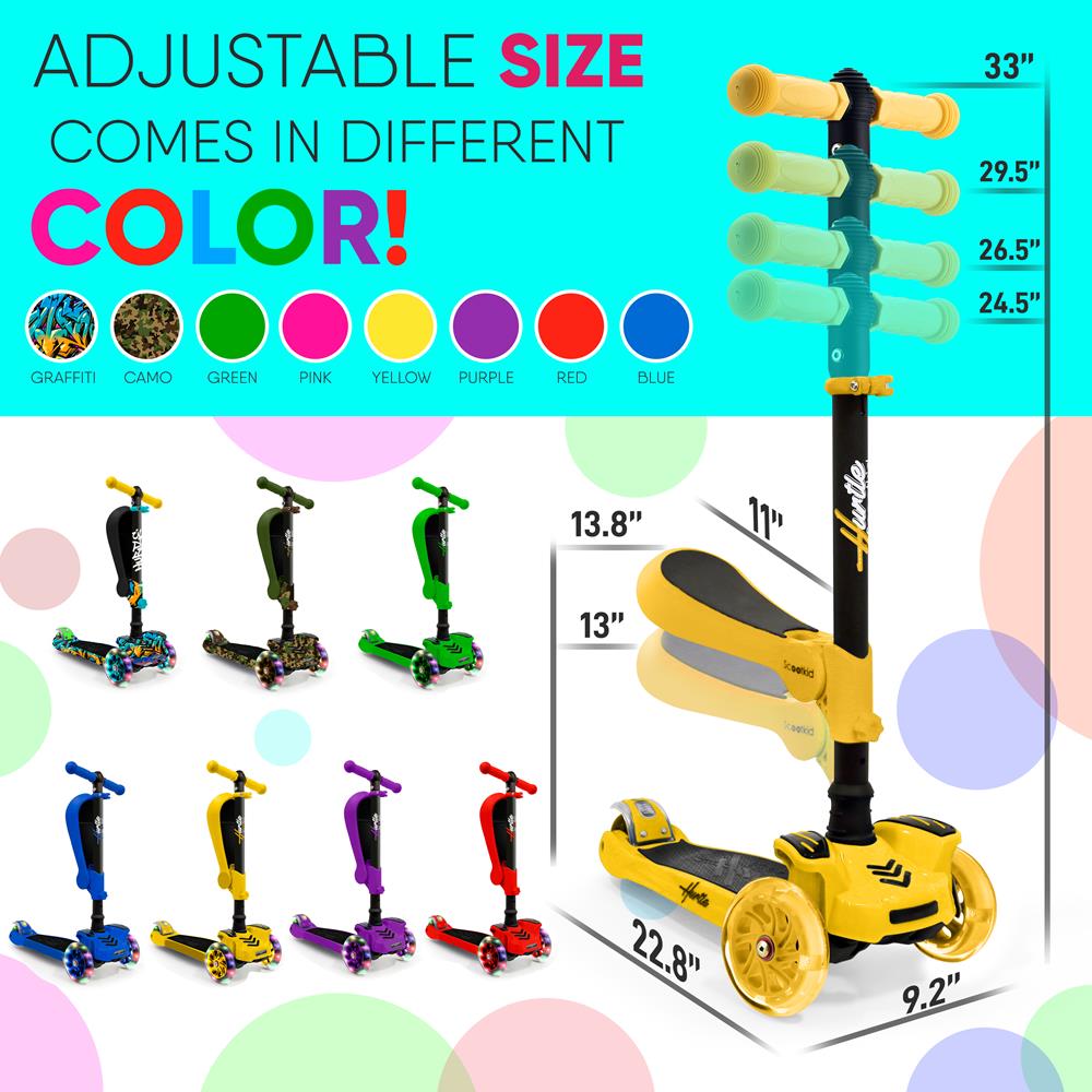 3-Wheel Kids Scooter with LED Lights, Adjustable Handlebar, Yellow