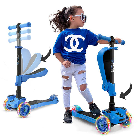 3-Wheeled Kids Scooter with LED Wheels, Adjustable Handlebar, Foldable Seat