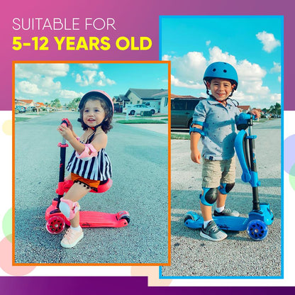 3-Wheeled Kids Scooter with LED Wheels, Adjustable Handlebar, Foldable Seat