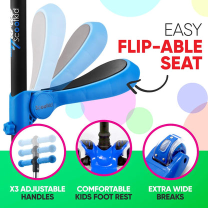 3-Wheeled Kids Scooter with LED Wheels, Adjustable Handlebar, Foldable Seat