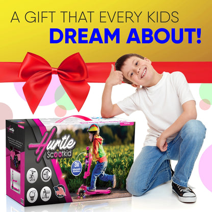 Kids Scooter with Seat, LED Wheels, Adjustable Height, Pink