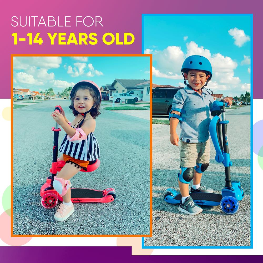 Kids Scooter with Seat, LED Wheels, Adjustable Height, Green