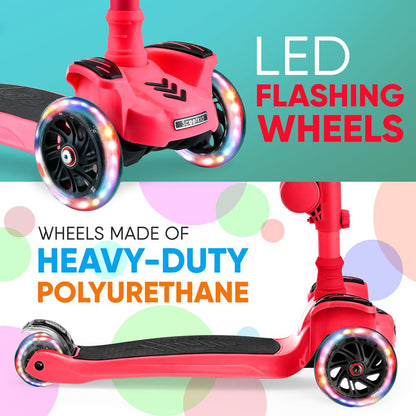 Kids Scooter with Seat, LED Wheels, Adjustable Height, Watermelon