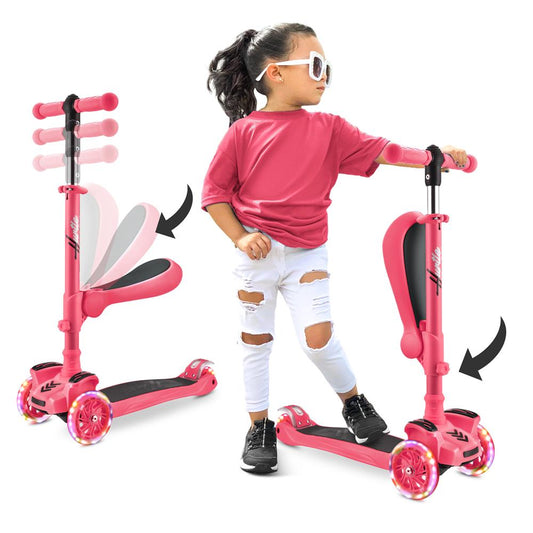 Kids Scooter with Seat, LED Wheels, Adjustable Height, Watermelon