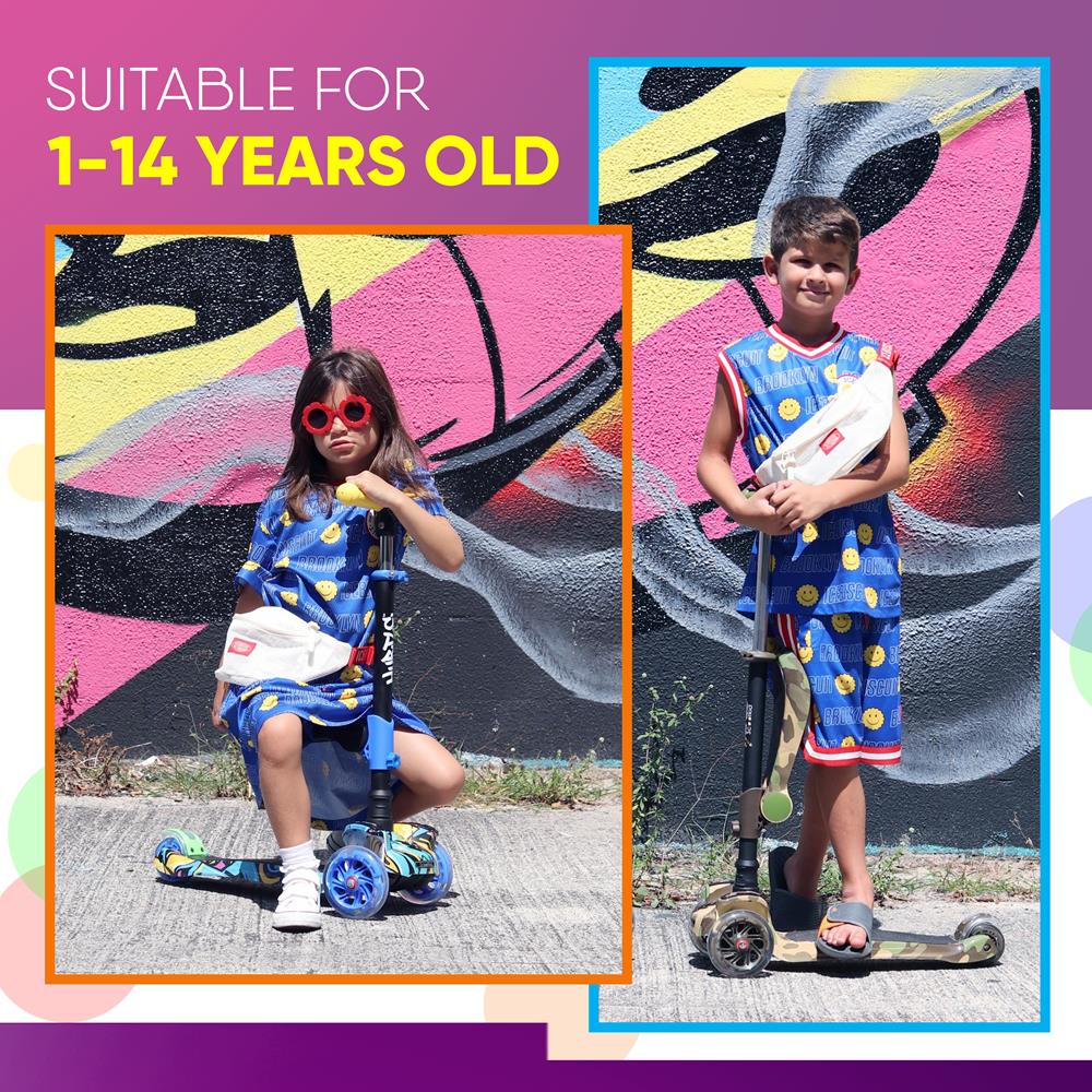 Kids Scooter with Seat, LED Wheels, Adjustable Height, Ages 1+