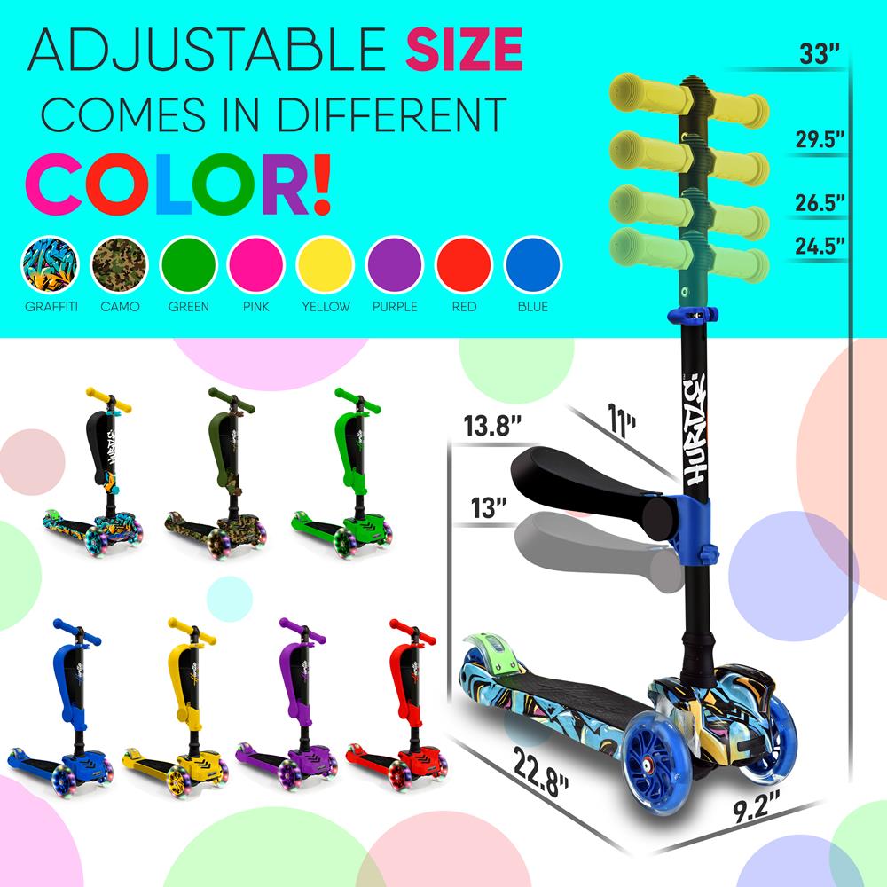 3-Wheel Toddler Scooter, LED Wheels, Adjustable Handlebar