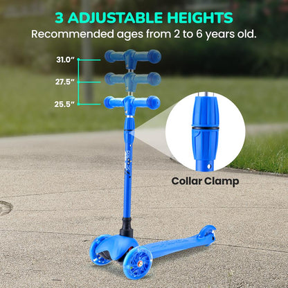 Kids Mini Kickboard Scooter, Adjustable, LED Wheels, Ages 2-5, Blue