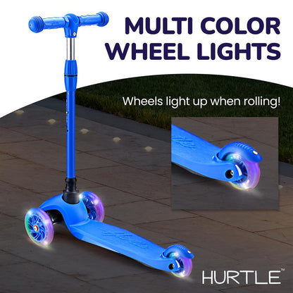 Kids Mini Kickboard Scooter, Adjustable, LED Wheels, Ages 2-5, Blue