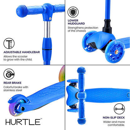 Kids Mini Kickboard Scooter, Adjustable, LED Wheels, Ages 2-5, Blue