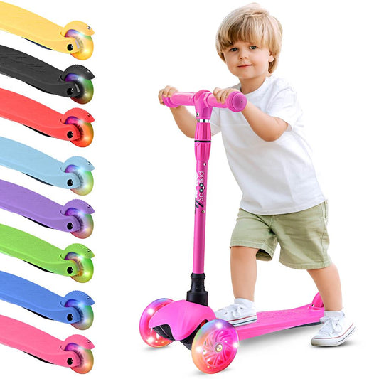 Mini Kickboard Scooter for Kids, LED Wheels, Adjustable Height, Pink