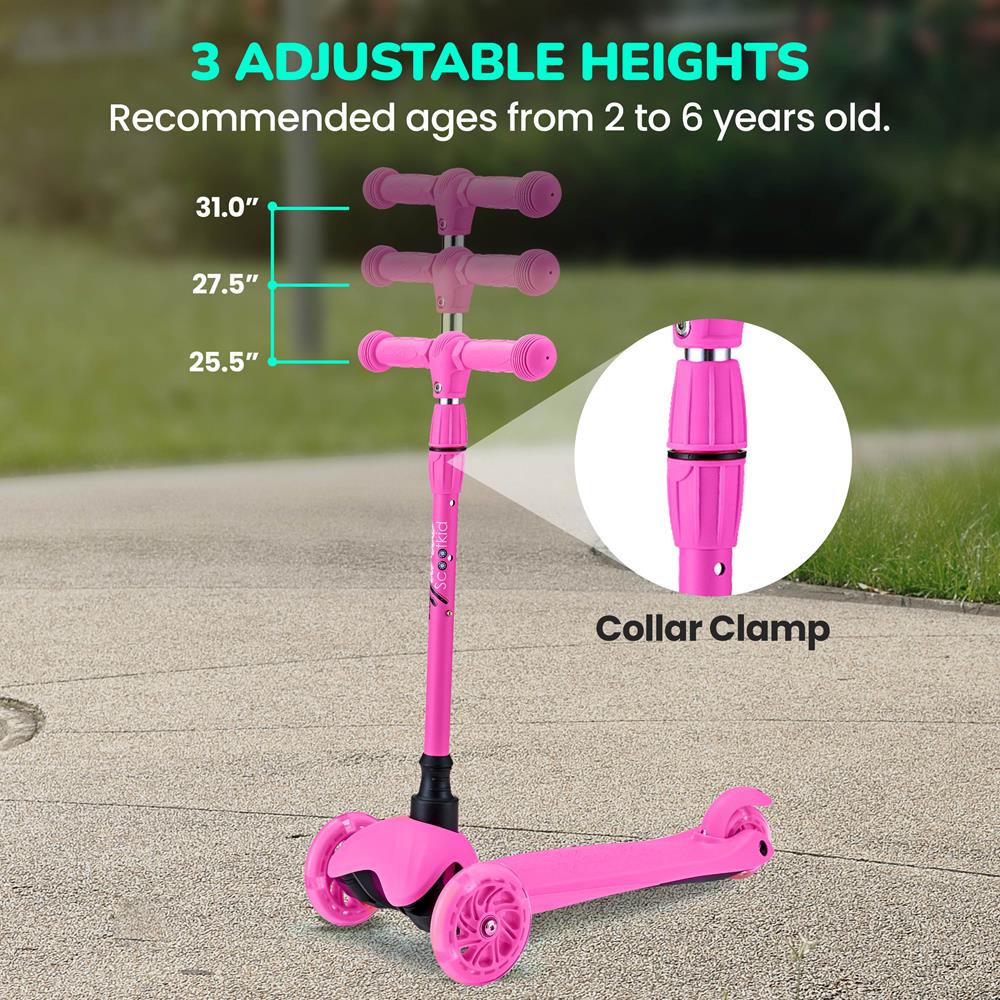 Mini Kickboard Scooter for Kids, LED Wheels, Adjustable Height