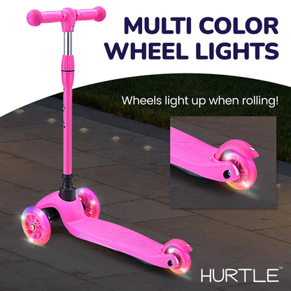 Mini Kickboard Scooter for Kids, LED Wheels, Adjustable Height, Pink