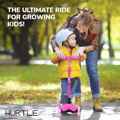 Mini Kickboard Scooter for Kids, LED Wheels, Adjustable Height, Pink