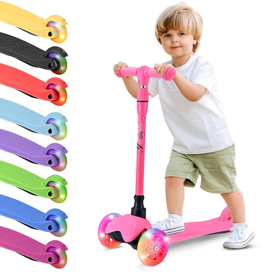 Mini Kickboard Scooter for Kids, Adjustable, LED Wheels, Watermelon