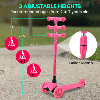 Mini Kickboard Scooter for Kids, Adjustable, LED Wheels, Watermelon