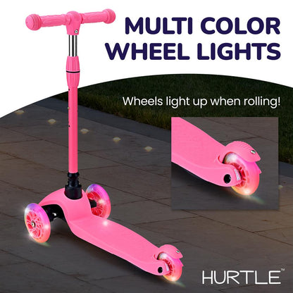 Mini Kickboard Scooter for Kids, Adjustable, LED Wheels, Watermelon