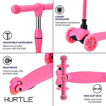 Mini Kickboard Scooter for Kids, Adjustable, LED Wheels, Watermelon