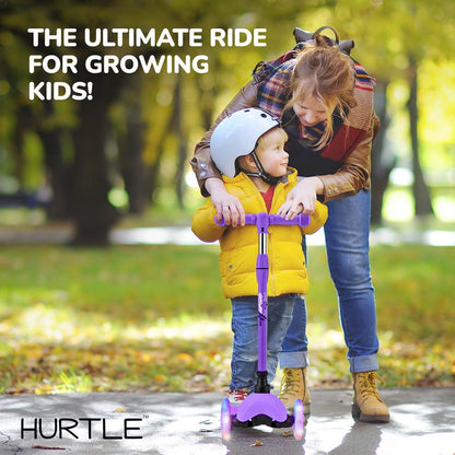 Kids Mini Kick Scooter, LED Wheels, Adjustable Handlebar, Purple