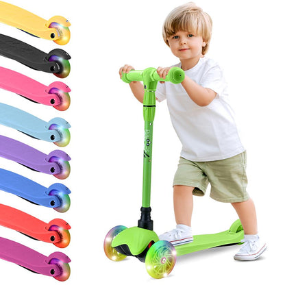 Mini Kickboard Scooter for Kids, Adjustable, LED Wheels, Green