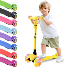 Mini Kickboard Scooter for Kids, Adjustable, LED Wheels, Yellow