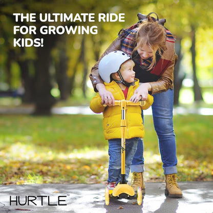 Mini Kickboard Scooter for Kids, Adjustable, LED Wheels, Yellow