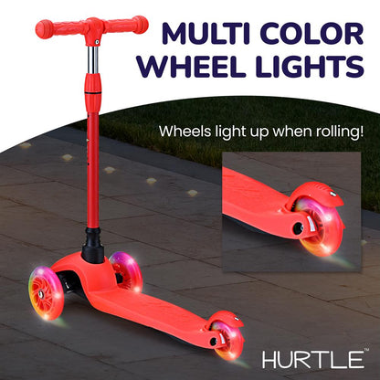 Kids Mini Kickboard Scooter, Adjustable, LED Wheels, Anti-Slip, Red