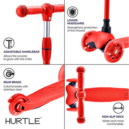 Kids Mini Kickboard Scooter, Adjustable, LED Wheels, Anti-Slip, Red