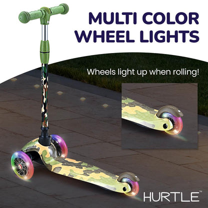 Kids Mini Kick Scooter, Fun LED Wheels, Adjustable Handlebar, Camo