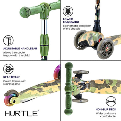 Kids Mini Kick Scooter, Fun LED Wheels, Adjustable Handlebar, Camo