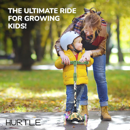 Kids Mini Kick Scooter, Fun LED Wheels, Adjustable Handlebar, Camo