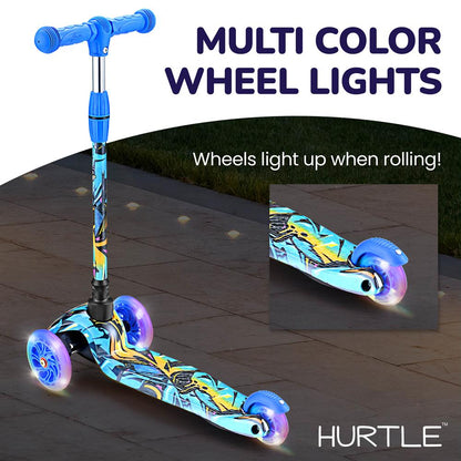 Kids Mini Kick Scooter, Fun LED Wheels, Adjustable Handlebar, Graffiti