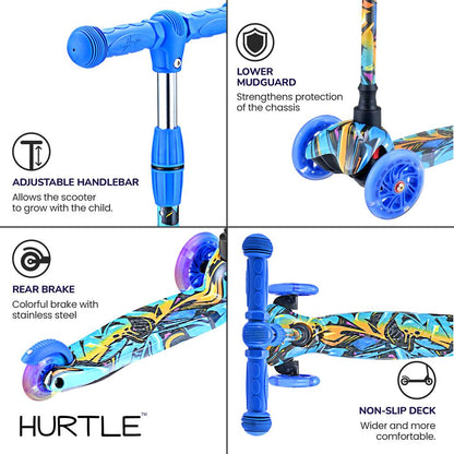 Kids Mini Kick Scooter, Fun LED Wheels, Adjustable Handlebar, Graffiti