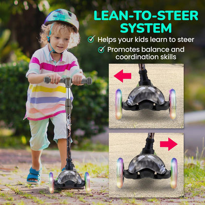 Kids Mini Kick Scooter, Fun LED Wheels, Adjustable Handlebar, Multi-Color