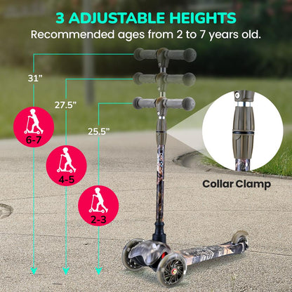 Kids Mini Kick Scooter, Fun LED Wheels, Adjustable Handlebar, Multi-Color