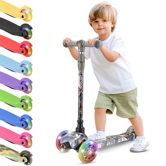 Kids Mini Kick Scooter, Fun LED Wheels, Adjustable Handlebar, Multi-Color